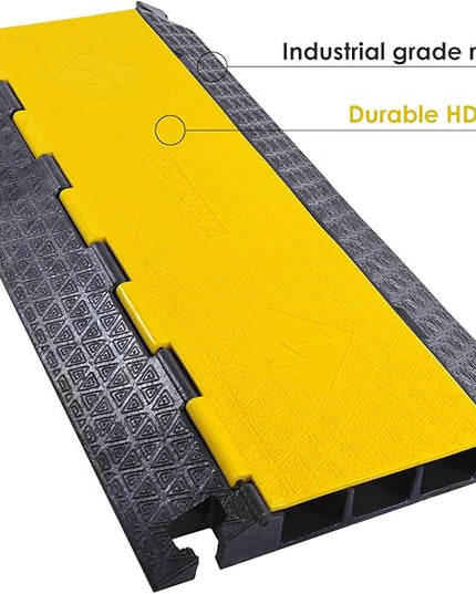OranLite Rubber Cable Protector Ramp, Heavy Floor Cable Wire Cord Cover Speed Bumps 22000Lbs Load Capacity, Driveway Hose Cable Ramp Protective Cover for Indoor and Outdoor (3-Channel x 2Pcs)