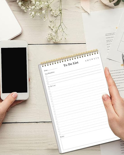 Yaridar (5-Pack) To Do List Notepad - A5 Undated Daily Planner, 250 Sheets/500 Pages To Do List Notebook for Work, Spiral Waterproof Notepad for Office Supplies, School Planner, 5.8" x 8.3"