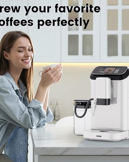 Mcilpoog WS-D5 Pro Fully Automatic Coffee Machine 12 Drinks, Office or Home Use,Wi-Fi Enabled, Liquid Volume & Temperature, Cappuccino Latte Espresso, Automatic Cleaning, Super Automatic Coffee Maker