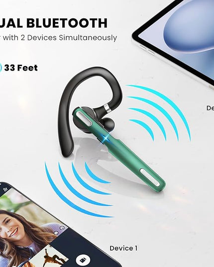 ICOMTOFIT Bluetooth Headset, Wireless Bluetooth Earpiece V5.0 Hands-Free Earphones with Built-in Mic for Driving/Business/Office, Compatible with iPhone and Android (Green)