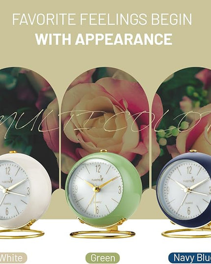 FLOITTUY Silent Table Analog Alarm Clock No Ticking, Lighted on Demand and Battery Operated, Beep Sounds, Small Desk Clock(Green)