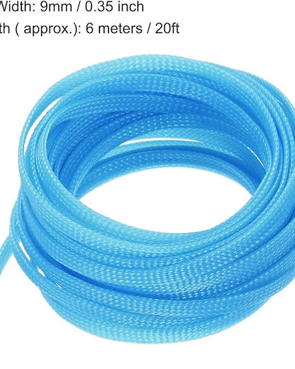 uxcell PET Expandable Sleeving 20ft 1/4" Sky Blue Cable Management Sleeve Cord Organizer for Wrap Protect Cable