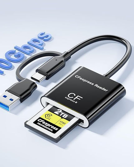CFExpress Type B Card Reader with USB 3.2 (Gen 2) 10Gbps, USB-C & USB-A 2-in-1 Type B CFexpress Adapter, CF Express Type B Card Reader Compatible with Windows/Mac/Linux/Android(Not for XQD Card)