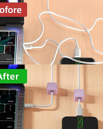 8 Pack Magnetic Cord Organizer, Easy Secure Adhesive Cable Management, Wire Holder Keeper Organizer Management, Hide/Organize Phone USB Charger Cable for Home,Office,Car,Desk,Nightstand-Purple