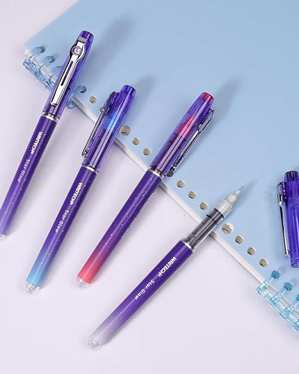 WRITECH Liquid Ink Rollerball Pens: 0.5mm Assorted Color Ink Fine Point Tip Rolling Roller Ball Pen Multicolor No Bleed & Smudge for Journaling Smooth Writing Drawing 4ct
