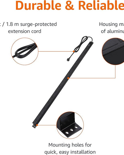 Amazon Basics Surge Protector Power Strip, 16-Outlet, Heavy Duty, Metal, 600 Joules, 6ft Extension Cord, Wide Spaced, Mountable, Black