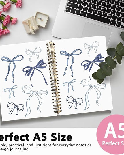 Blue Coquette Bow Notebook, Preppy Girly Notebooks for Note Taking, Trendy Preppy Blue Bow Journal, Aesthetic Journals for Writing, Coquette Girly Office Supplies, 5.5x8.3 Inch
