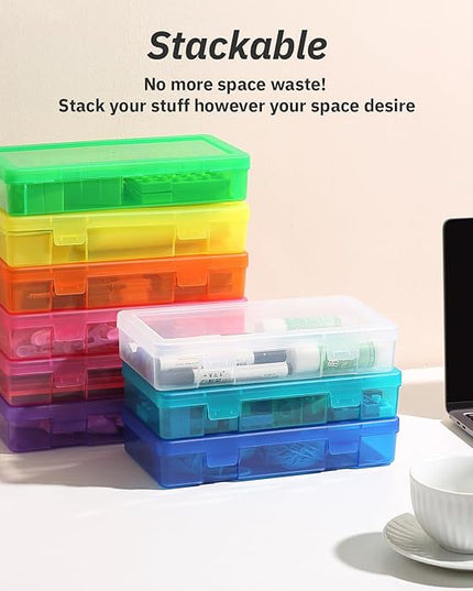 novelinks Medium Plastic Storage Boxes with Latching Lids – 9 Pack Stackable Craft Organizers for Supplies, Pencils, Crayons, Beads, Stationery & Classroom Use(9 Pack Medium -Color)