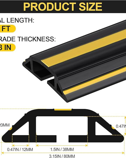 MYFAMIREA 6.5FT Floor Cord Cover Heavy Duty Cable Cover Protector with 3 Channels Extension PVC Floor Wire Cover Outdoor Cord Hider Management Cord Cover for Wire on Floor for Home Office Outdoor