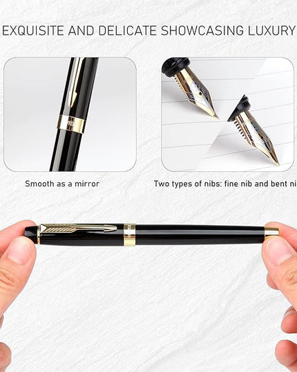 BOCIYER Fountain Pen with Fine Nib & Black Ink, Refillable & Elegant Bent Nib Design, Calligraphy Pens for Writing, Best Fountain Pen for Smooth & Fancy Writing (Black)