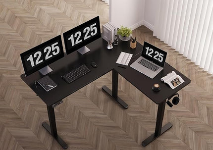 Claiks L Shaped Standing Desk Adjustable Height, Dual Motor Electric Corner Standing Desk, 63x55 inch Sit Stand up Desk with Splice Board, Black