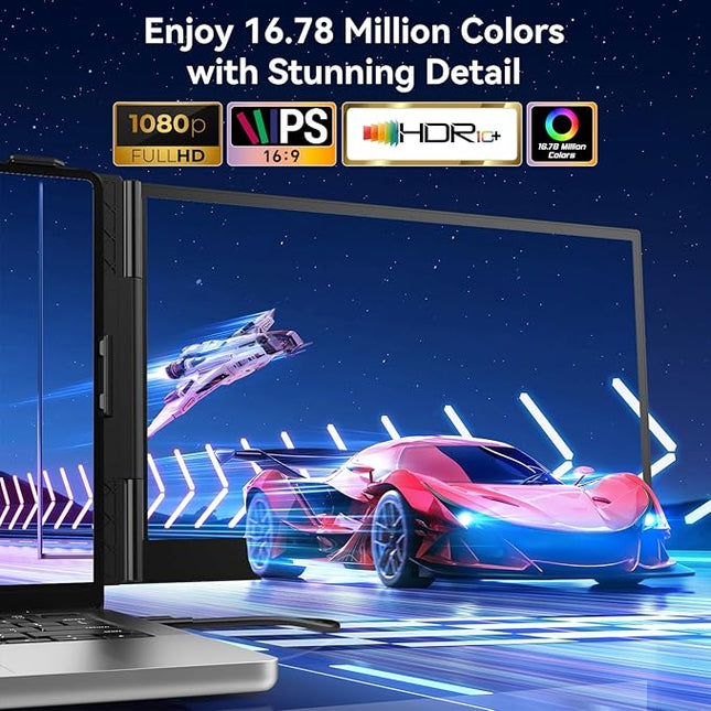 POTTMACEE 14.2’’ Triple Laptop Screen Extender, 0.17" Ultra-Slim FHD 1080P Portable Monitor for Laptop, Tri-Screen Travel Monitor Extender, Plug-Play for Windows/Mac/Chrome, Fit 13”-17.3” Laptops