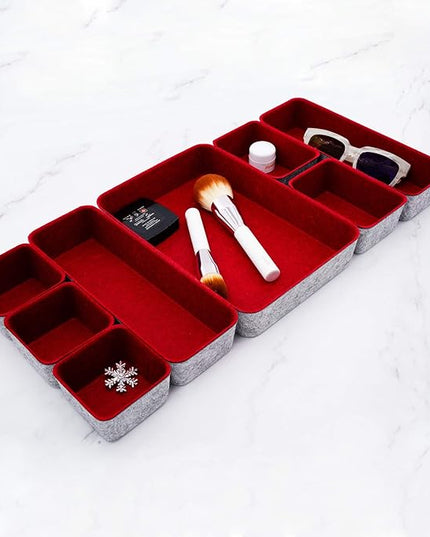 Welaxy Desk Drawer organizers tray Felt storage bins office Sleek Minimalist Lifestyle chic aesthetics room décor for dorm closet decluttering 8-piece (Burgundy)