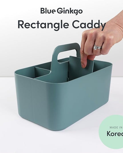 BLUE GINKGO Stackable Organizer Caddy – Korean-Made Portable Tote for Bathroom, Office, Crafts, or School Supplies (Rectangle, Green)
