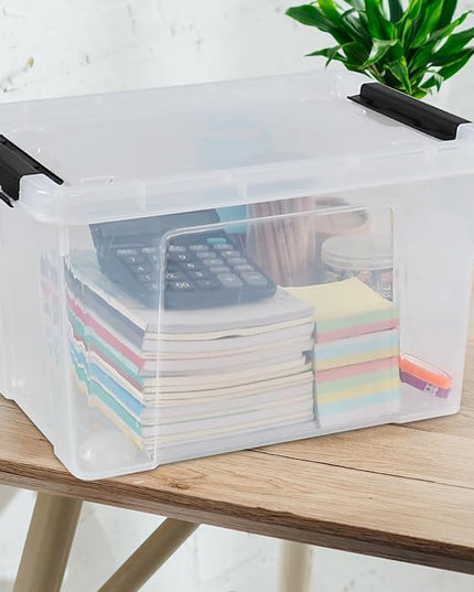 4 Pack 23 L Plastic Storage Bins with Wheels, Clear Storage Latch Box with Lids