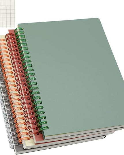 Yansanido Spiral Notebook, 4 Pcs A5 Thick Plastic Hardcover Graph Paper 4 Color 80 Sheets -160 Pages Journals for Study and Notes (Grid-4pcs Wine Red,Brown,Green,ivory, A5)