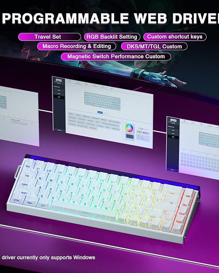 AULA Hero 68 HE 60% Gaming Keyboard Wired, Hall Effect Magnetic Switch Keyboard with 8K Hz Polling Rate, Side Printed PBT Keycaps, RGB Backlit Light Box, Customizable Web Software for PC/Mac Gamers