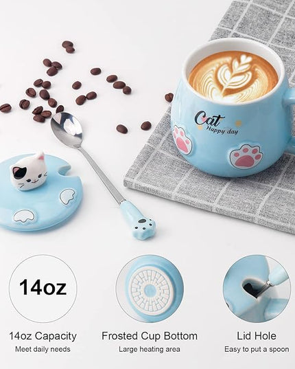 Bgbg Coffee Mug Warmer & Cute Cat Mug Set, Beverage Cup Warmer for Desk Home Office with Three Temperature Up to 140℉/ 60℃, Coffee Warmer for Cocoa Milk Tea Water Candle, 8 Hours Auto Shut Off