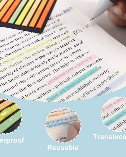 Potanro Sticky Tabs 2300 Pcs Translucent 10 Sheets Highlighter Book Tape Long Highlighting Sticky Tabs for Annotating Books, Aesthetic Office Suppliesbook for Annotating Books
