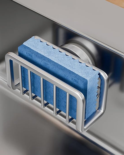 TAILI Sponge Holder for Kitchen Sink with Strong Suction Cup, Removable Sponge Holder, Rustproof Aluminum Sink Caddy for Sponges, Dish Brush - Silver