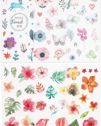 Knaid Watercolor Birds and Flowers Stickers Set - Decorative Sticker for Scrapbooking, Kid DIY Arts Crafts, Album, Bullet Journaling, Junk Journal, Planners, Calendars and Notebook