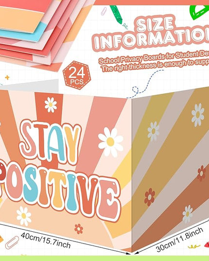 Honoson 24 Pcs Bulk Inspirational Privacy Folders for Students Cardboard Test Privacy Boards Motivational Words Desk Dividers Shield for Classroom School Study Supplies, 6 Styles(Groovy)