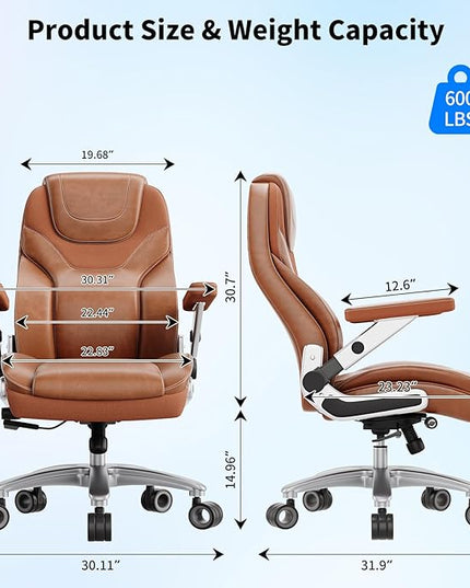 Big and Tall Office Chair with 5D Arms, 600lbs Fabric & PU Leather Heavy Duty Desk Chair, Adjustable Lumbar Support & Height, Tilt Function, High Back Ergonomic Executive Computer Chair