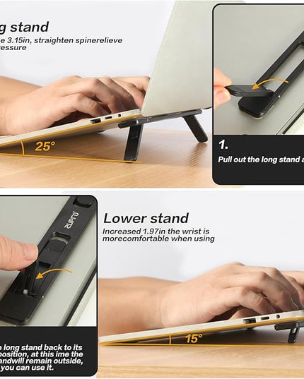 Zupro Laptop Feet,2024 New Model Laptop Stand,Self-Adhesive Foldable Adjustable Heights,Invisible Aluminum Lightweight Notebook Keyboard Riser,Compatible with 10 to17 inch Notebook Computer.(Black)