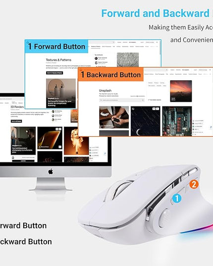 Ergonomic Mouse Jiggler,Bluetooth Vertical Wireless Mouse,LED Rechargeable Optical Computer Mice, Portable(BT5.2 or USB 2.4GHz) Dual Mode,1000/1600/2400 DPI,8 Buttons for Laptop,PC,Macbook (white)