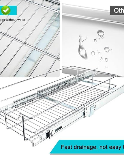 Pull Out Cabinet Organizer 17" W X 22" D, Slide Out Drawers For Kitchen Organizers and Storage, Pull Out Drawers For Cabinets Capacity Heavy Duty Caddy, Cabinet Shelves Chrome-Plated, Bathroom Pantry