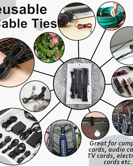 70pcs Cable Ties Reusable Black Wire Ties Cable Management Cord Ties Reusable for Electronics Hook and Loop Cable Ties for Computer 4 6 8 Inch