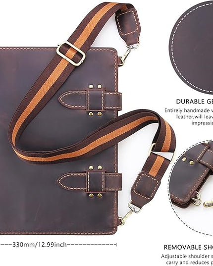 Robrasim Handmade Leather Sketchbook Cover, Artist Sketch Pad Holder for 11"X14" Sketchbook, Drawing Book and Pencil Case, Journal Notebook Portfolio with Shoulder Strap, Artist Gifts, Coffee
