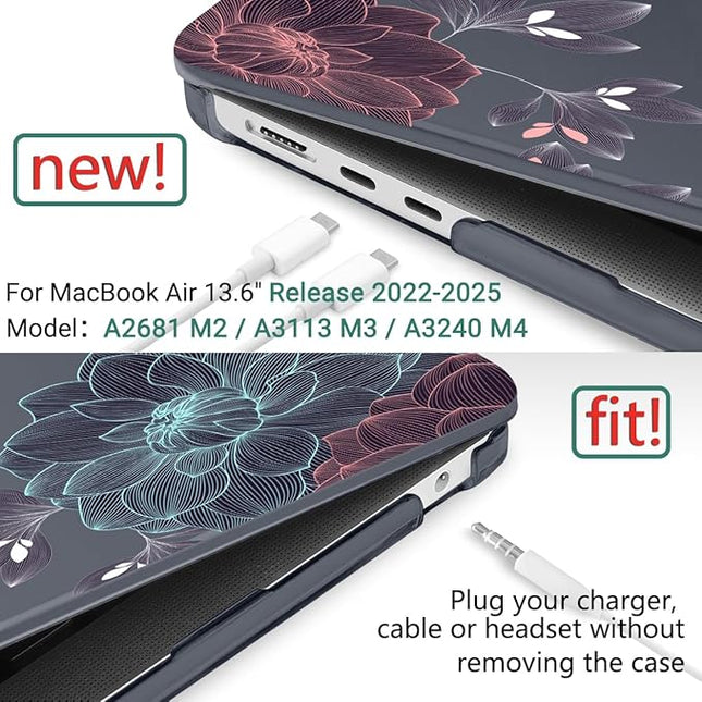 DONGKE for M4 MacBook Air 13.6 Inch Case 2025 2024 2023 2022 Model A3240 A3113 A2681 M3 M2 Chip, Plastic Hard Shell Case Cover with Touch ID for MacBook Air 13 Inch M4 - Dahlia Flowers