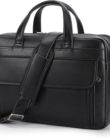 Masa Kawa Leather Briefcase for Men 15.6", 17" Laptop Computer Case Business Travel Work Messenger Cross Body Shoulder Bag