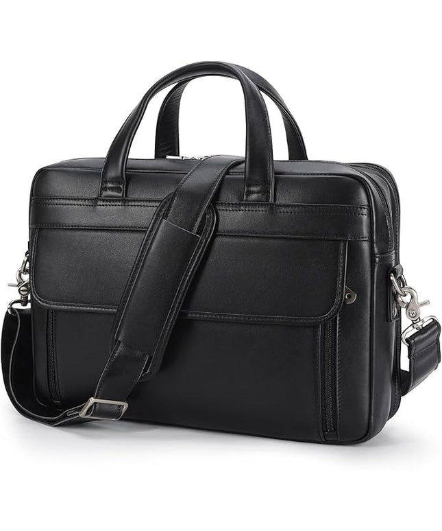 Masa Kawa Leather Briefcase for Men 15.6", 17" Laptop Computer Case Business Travel Work Messenger Cross Body Shoulder Bag