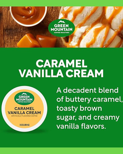 Green Mountain Coffee Roasters Caramel Vanilla Cream, Single-Serve Keurig K-Cup Pods, Flavored Light Roast Coffee Pods, 48 Count