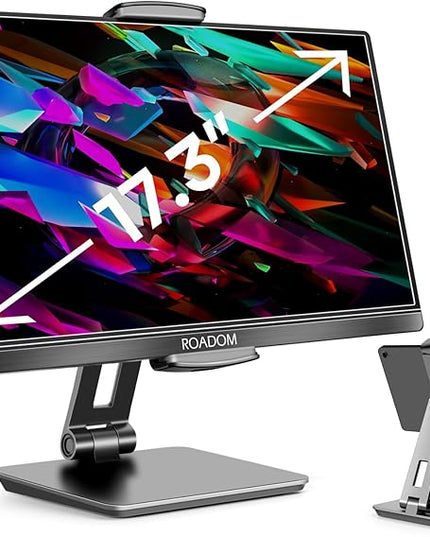 ROADOM Tablet Stand, Adjustable 360° Swivel Bracket, 180° Tiltable Clamp,Foldable Tablet Holder for 4.7-17.3'' iPhone/iPad/Tablet/Portable Monitor, Aluminum Alloy, Black