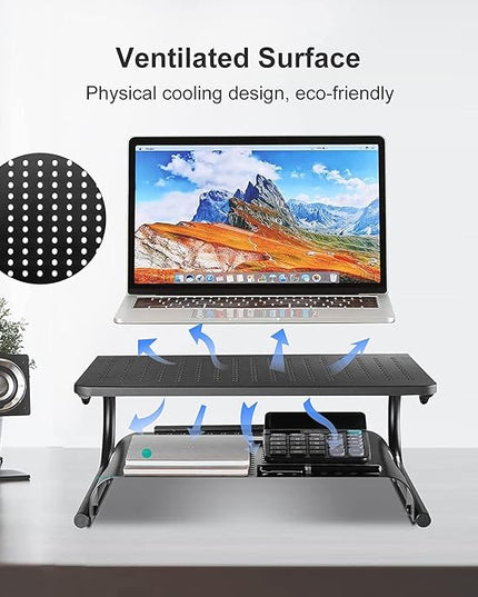 suptek Double-Deck Desk Monitor Stand Riser for Computer,Laptop,Printer, Notebook and All Flat Screen Display with Vented Metal Platform and 4 Inches Height Underneath Storage (MST002)