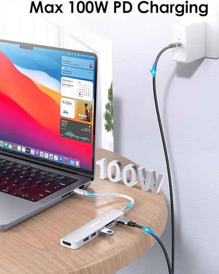 LENTION USB C Hub with 100W Charging, 4K HDMI, Dual Card Reader, USB 3.0 & 2.0 Compatible MacBook Pro, New Mac Air/Surface, Chromebook, More, Stable Driver Adapter (CB-CE18, Silver)