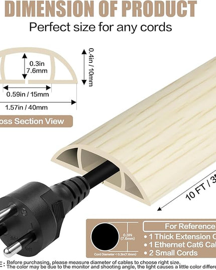 Floor Cord Cover Self Adhesive Cord Hider,10FT Cable Management, Extension Strip Protector for Wires, Prevent Cable Trips for Offices, Gyms, Exhibitions Cavity:0.51"(W) x 0.3"(H) Yellow Wood