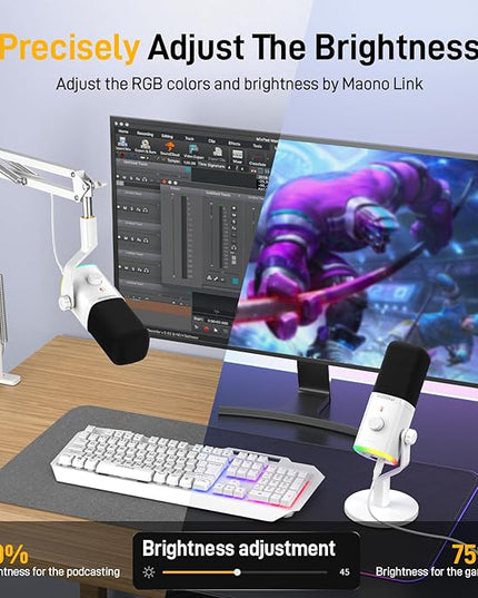 MAONO Dynamic Gaming Microphone: USB XLR Dynamic Computer Microphone with Software-RGB PC Mic for Gamer-Podcast Mic for Streaming Recording Studio YouTube Content Creation Online Chat PD100X (White)