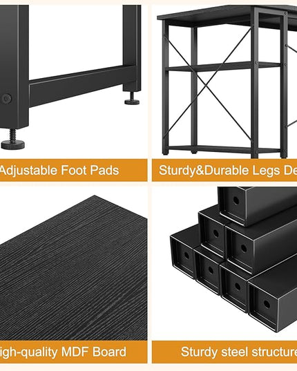 Grandder L Shaped Computer Desk with Reversible Shelves, 40 Inch Small Corner Desk with Storage Bag, Gaming Desk Computer Table Study Writing Table for Home Office Bedroom Small Space, Black
