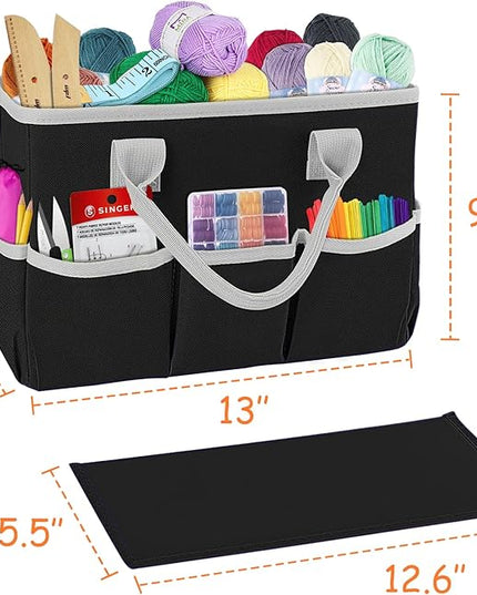 ZKOO Art Supply Storage Organizer Caddy, Craft Tote Bags With Pockets for Scrapbook Organization and Storage Supplies, Portable Office Organizer (Black, Small)