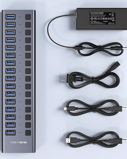 Powered USB 3.2 Hub, ACASIS 16 Ports USB 3.2 Hub with 10Gbps Data Speed，Aluminum Housing, USB Hub Powered with 96W Power Adapter, USB Hub for PC/Laptop, Computer, Flash Drive, Printer, Camera