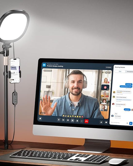 PQRQP Ring Light with Stand, Adjustable Desktop Light with Phone Holder, CRI 97+, Video Conference Light for Zoom Meetings, Webcam, Recording, Live Stream(Flash Tubes)