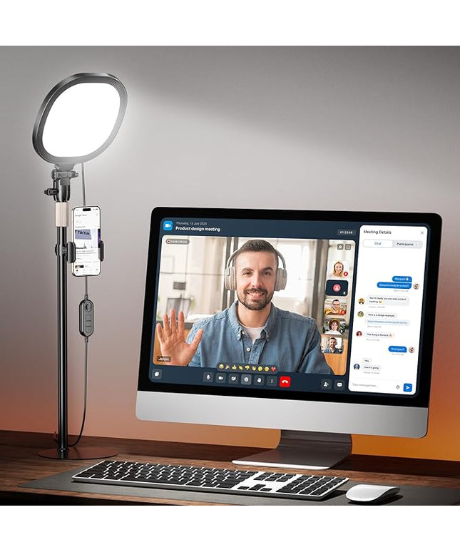 PQRQP Ring Light with Stand, Adjustable Desktop Light with Phone Holder, CRI 97+, Video Conference Light for Zoom Meetings, Webcam, Recording, Live Stream(Flash Tubes)