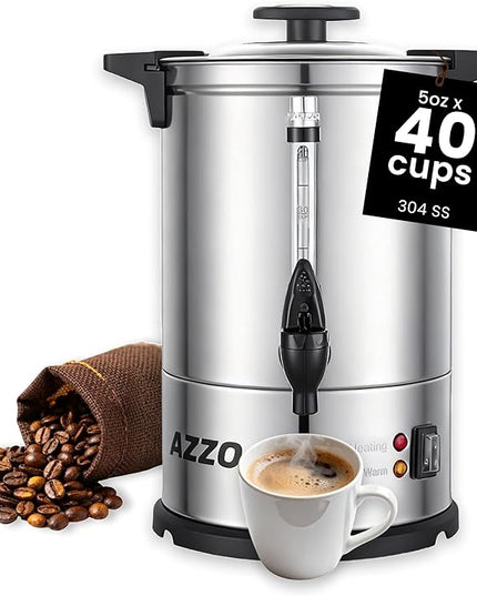Commercial Coffee Maker 40-Cup Large Coffee Urn with Percolator Coffee Pot Electric 6L Stainless Steel Fast Brew Hot Water Dispenser for Tea Catering Events Home Office Easy Cleaning