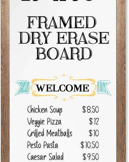 Ilyapa Extra Large Dry Erase Board for Wall - Wood Framed Magnetic White Board - 58 x 25 Inches Decorative Wall Hanging Menu Whiteboard - Brown
