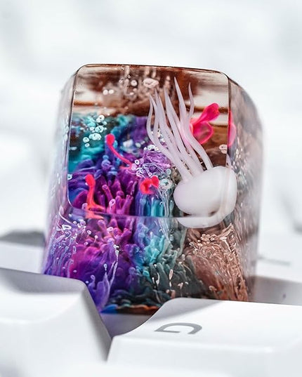 Jellyfish Artisan Keycap Rainbow Coral Ocean R1 SA Profile Custom Sea Creature Keycaps 1U ESC Handmade Gaming Sea Resin Key Cap Cherry MX Switch Compatible Mechanical Keyboard Jellyfish Lover Gift