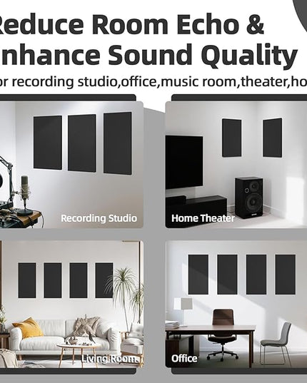 Art3dwallpanels 4 PCS Acoustic Panels, 24''x12'' Fabric Soundproof Wall Panels, Easy-Hook Mounting Sound Absorbing Panels for Studios, Office, Home Theater, Black